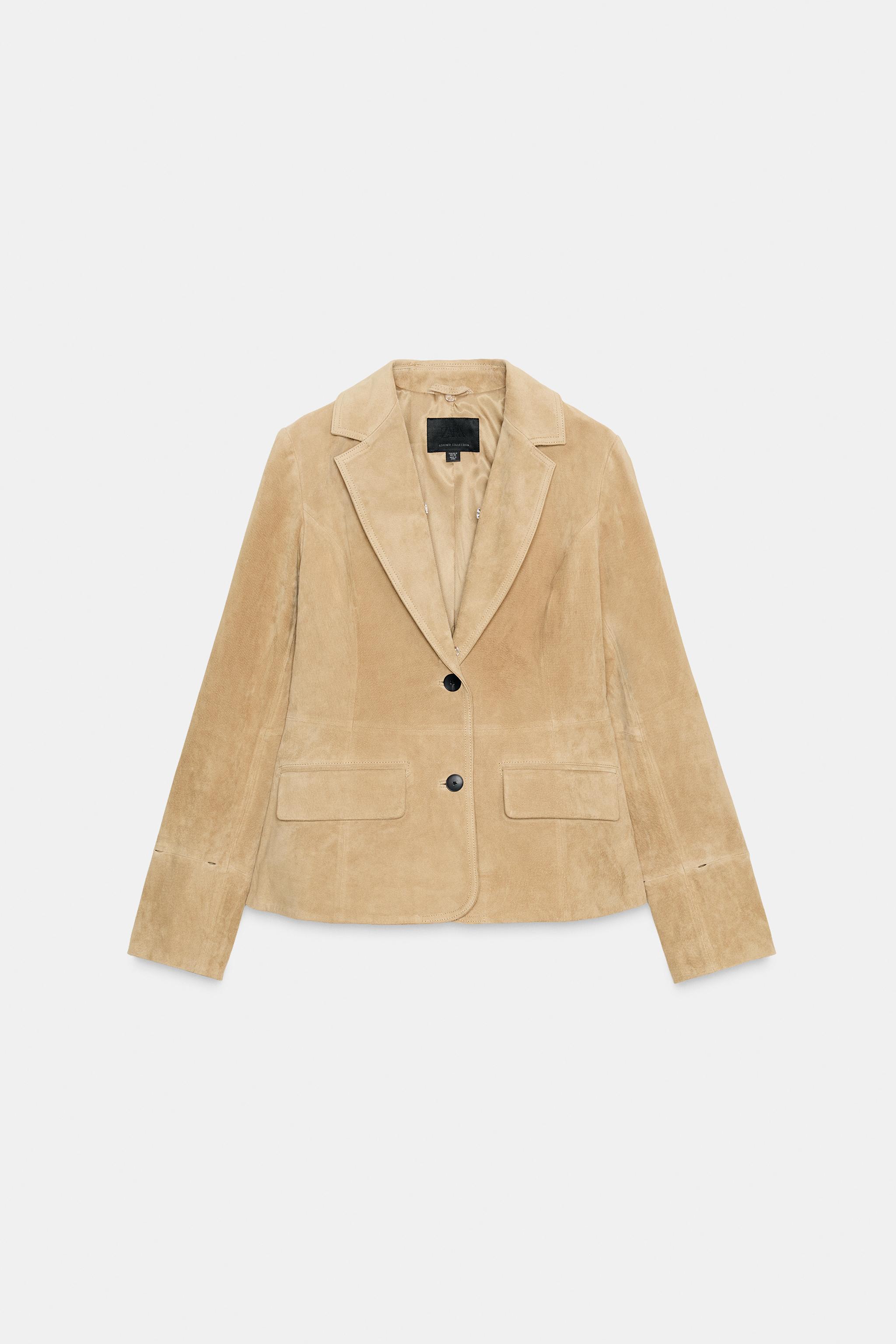 TAILORED 100% SUEDE LEATHER BLAZER WITH FAUX FUR